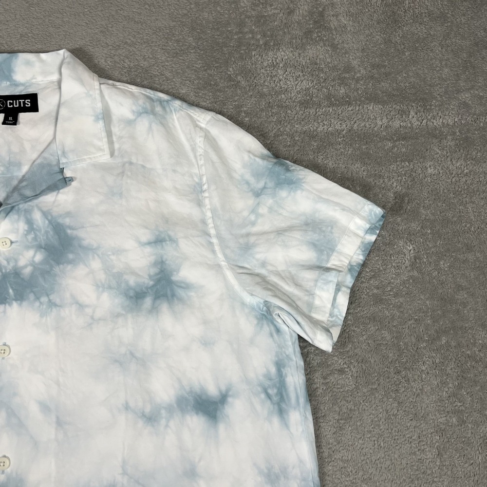Cuts Clothing Shirt Men XL Blue White Tie Dye Camp Collar Hyperloop Rayon - Picture 7 of 13